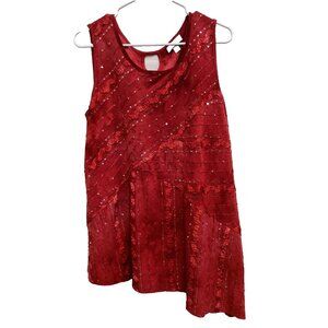 VTG Y2K Dressbarn Womens Tunic Top Size 2X Red Sequined Side Tail Sleeveless